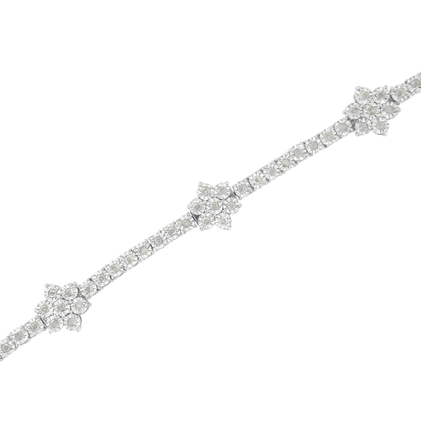 .925 Sterling Silver 1.0 cttw Miracle-Set Diamond Floral Station Tennis Bracelet (I-J Color, I3 Clarity) - 7-1/2"