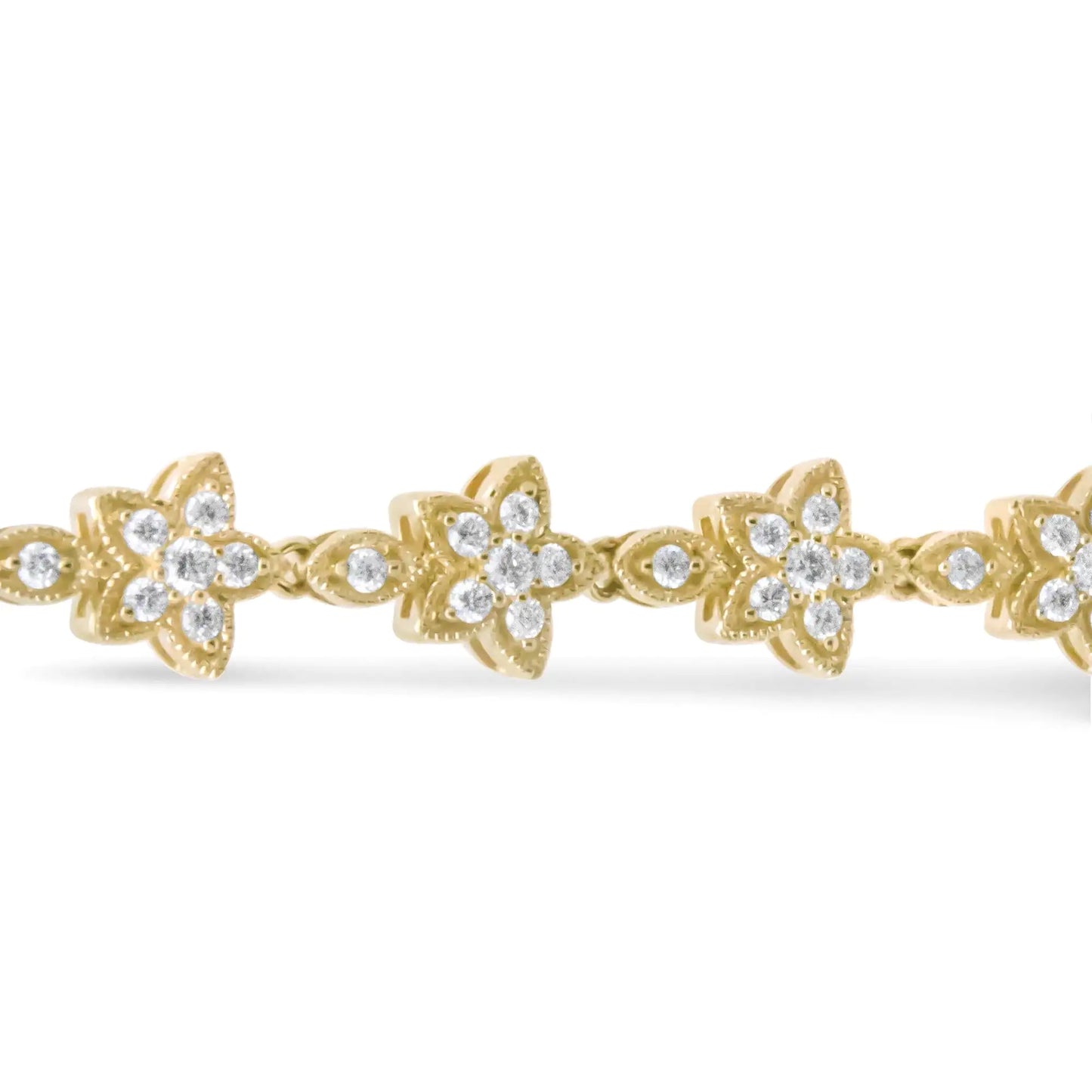 14K Gold 1 1/5 Cttw Round Diamond Floral Star-Shaped Link Bracelet (H-I Color, SI1-SI2 Clarity) -Size 7"