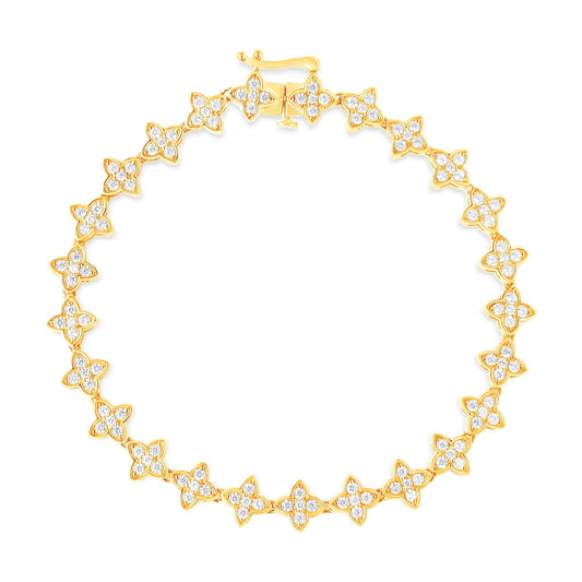 10K Yellow Gold 2.0 cttw Round-Cut Diamond 4 Leaf Clover Link Bracelet (J-K Color, I1-I2 Clarity) - Size 7.25"