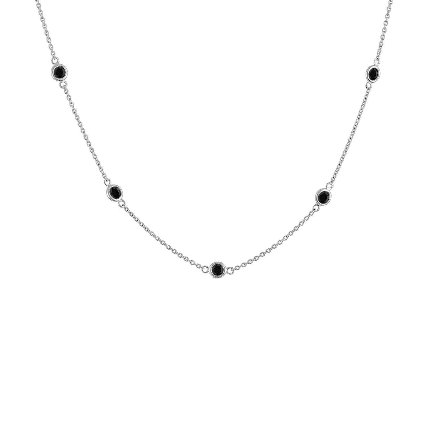 .925 Sterling Silver 1 Cttw Treated Fancy Black Diamond Station Necklace (I1-I2 Clarity) - 18”